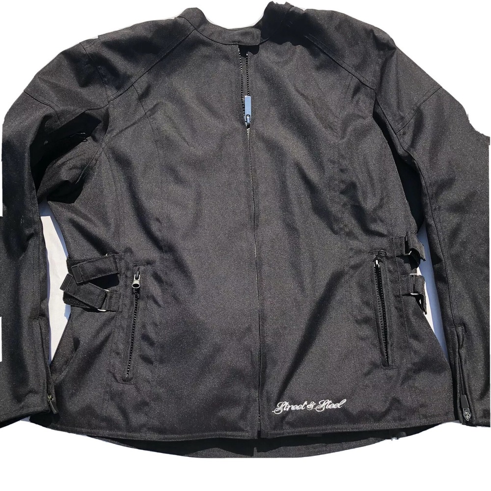 Street‎ Steel Jacket Women Large Black Motorcycle Padded Lined coat Vented